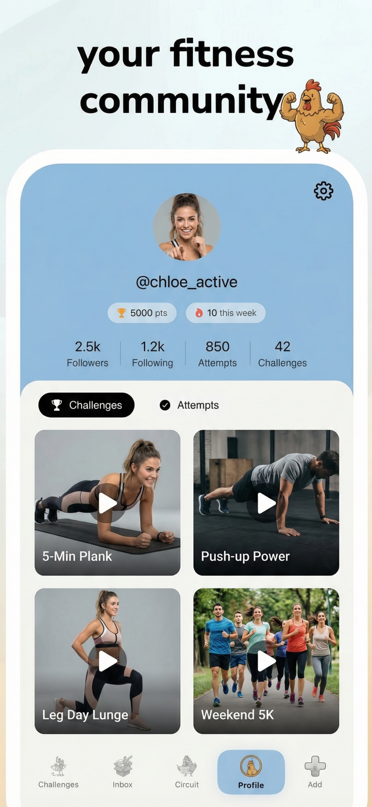 Social fitness profile with stats